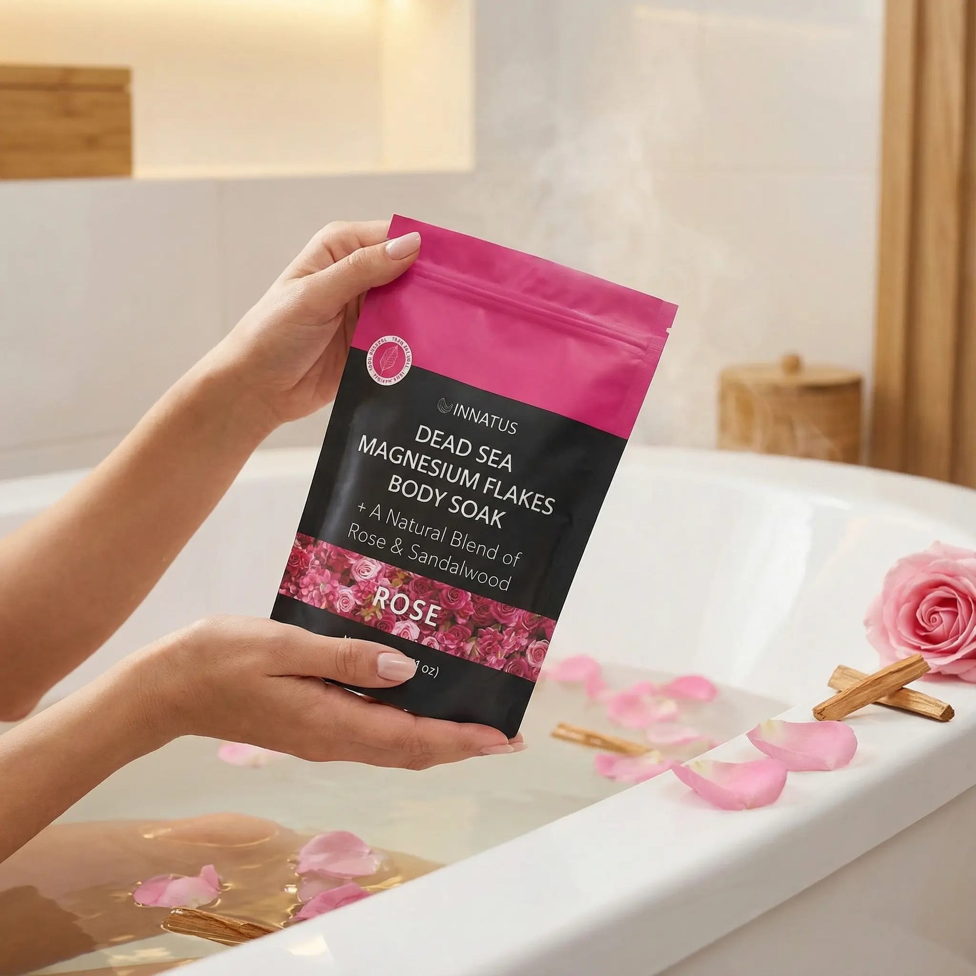 Pure Dead Sea Magnesium Flakes Restful Soak – Relaxing & Replenishing 14oz Bath Soak – Infused with Rose & Sandalwood Oils for Deep Relaxation & Muscle Relief