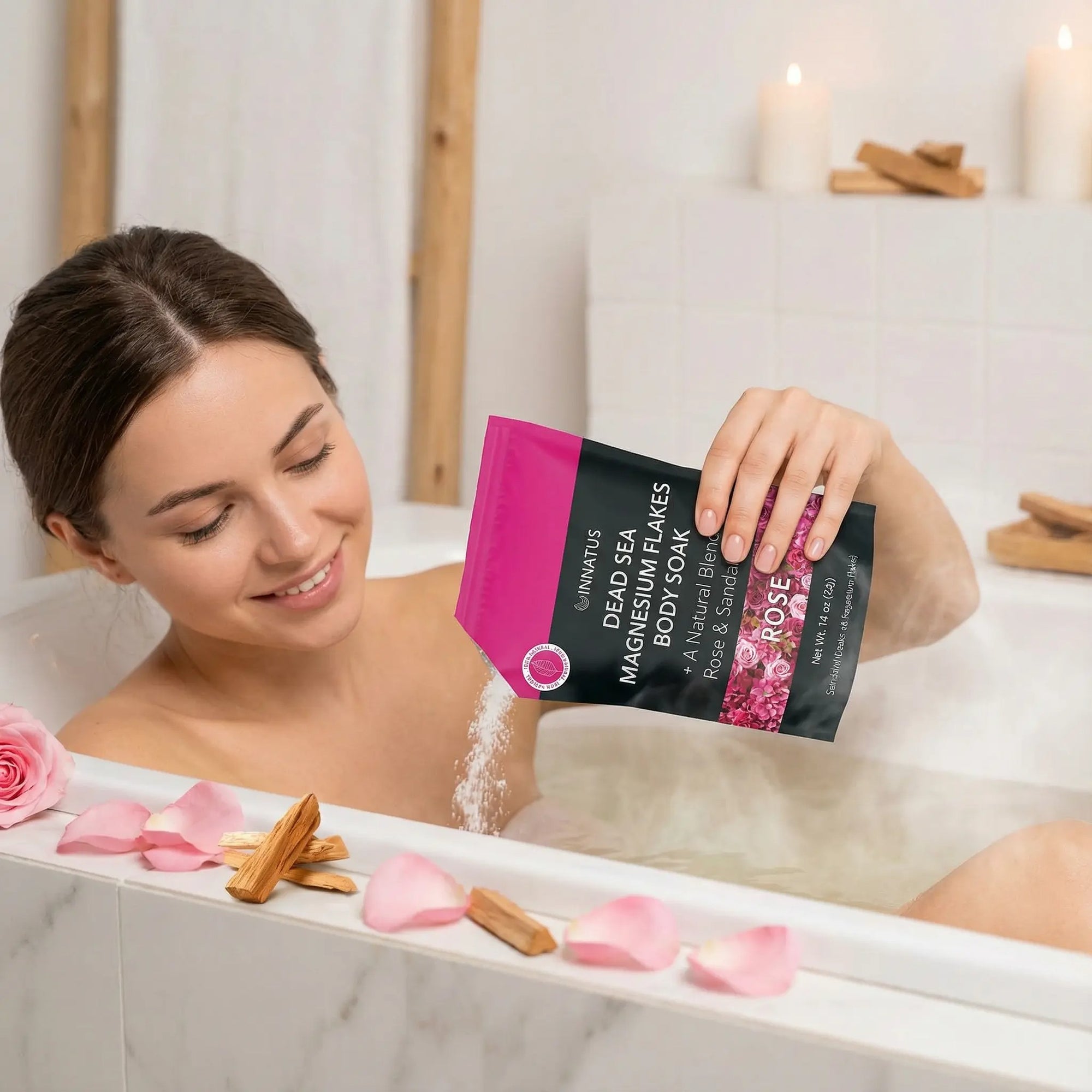 Pure Dead Sea Magnesium Flakes Restful Soak – Relaxing & Replenishing 14oz Bath Soak – Infused with Rose & Sandalwood Oils for Deep Relaxation & Muscle Relief