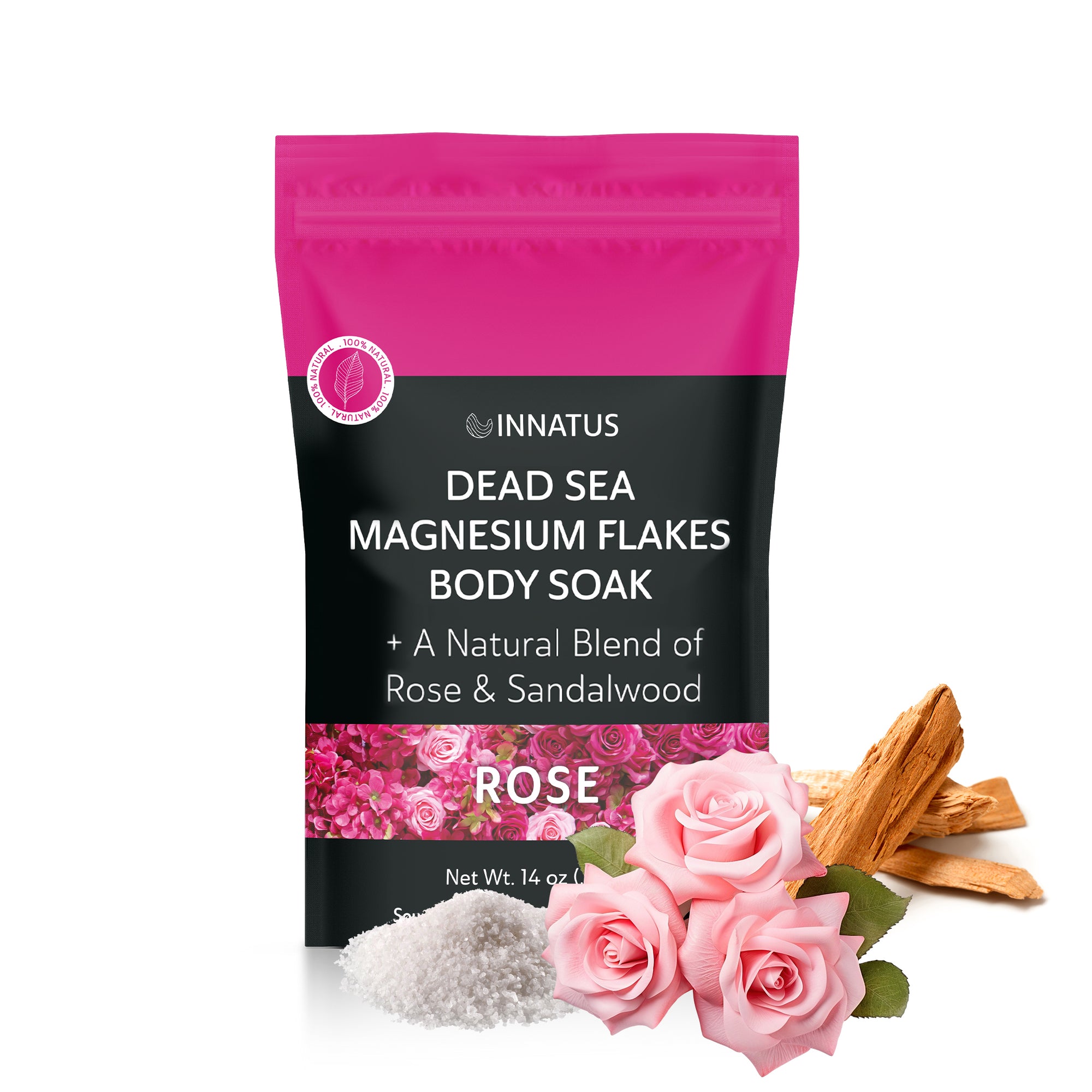 Pure Dead Sea Magnesium Flakes Restful Soak – Relaxing & Replenishing 14oz Bath Soak – Infused with Rose & Sandalwood Oils for Deep Relaxation & Muscle Relief