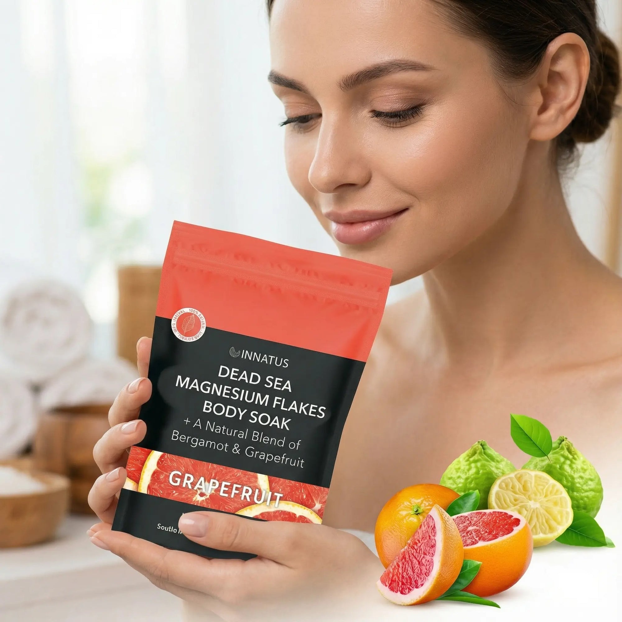 Pure Dead Sea Magnesium Flakes Restful Grapefruit Soak