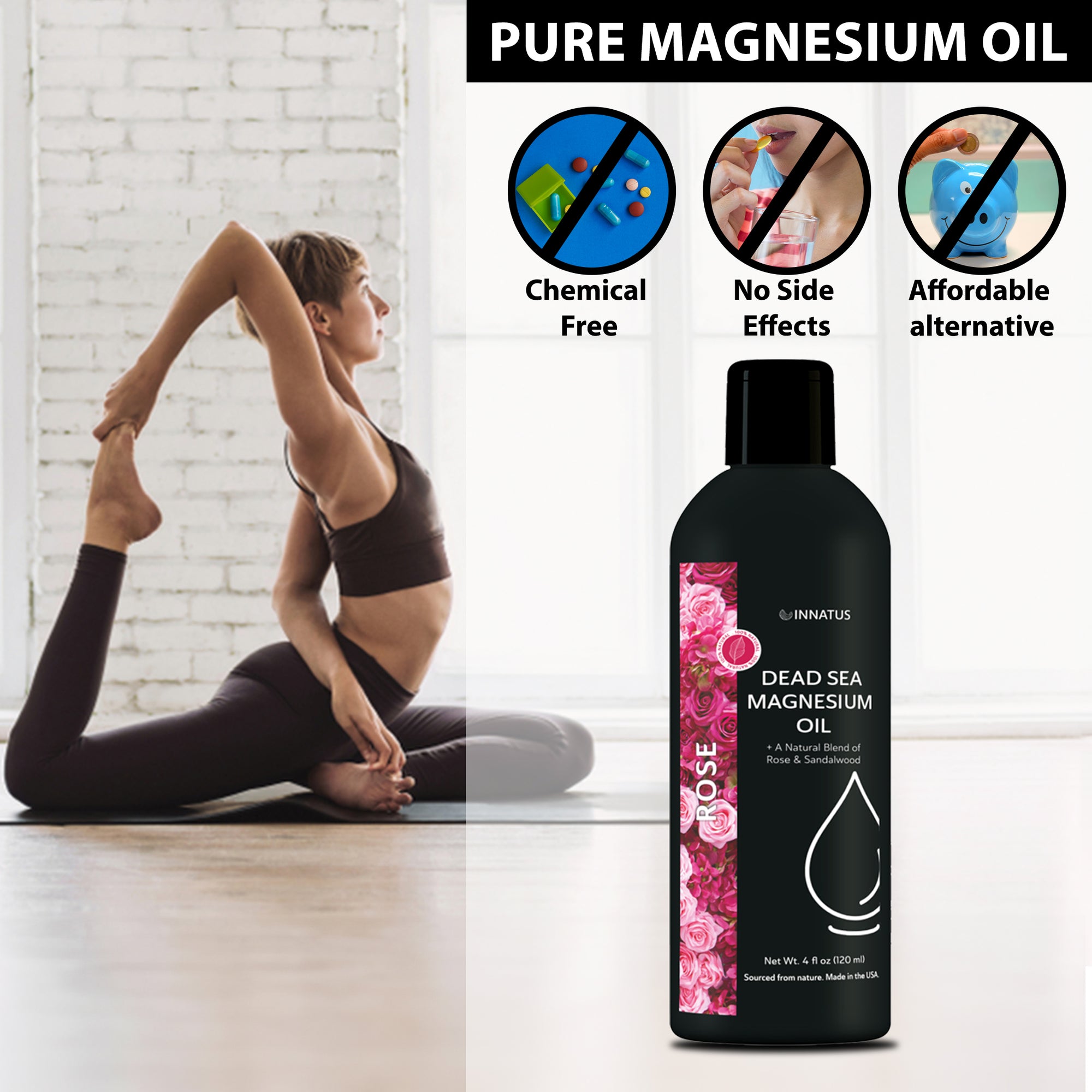 Natural dead sea magnesium rose oil