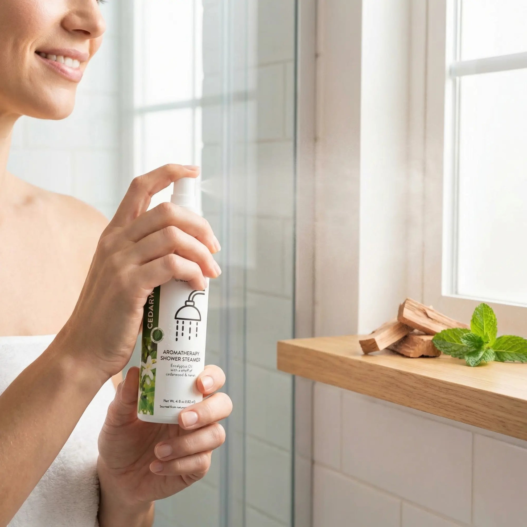 shower spray eucalyptus oil with a whiff of Cedarwood