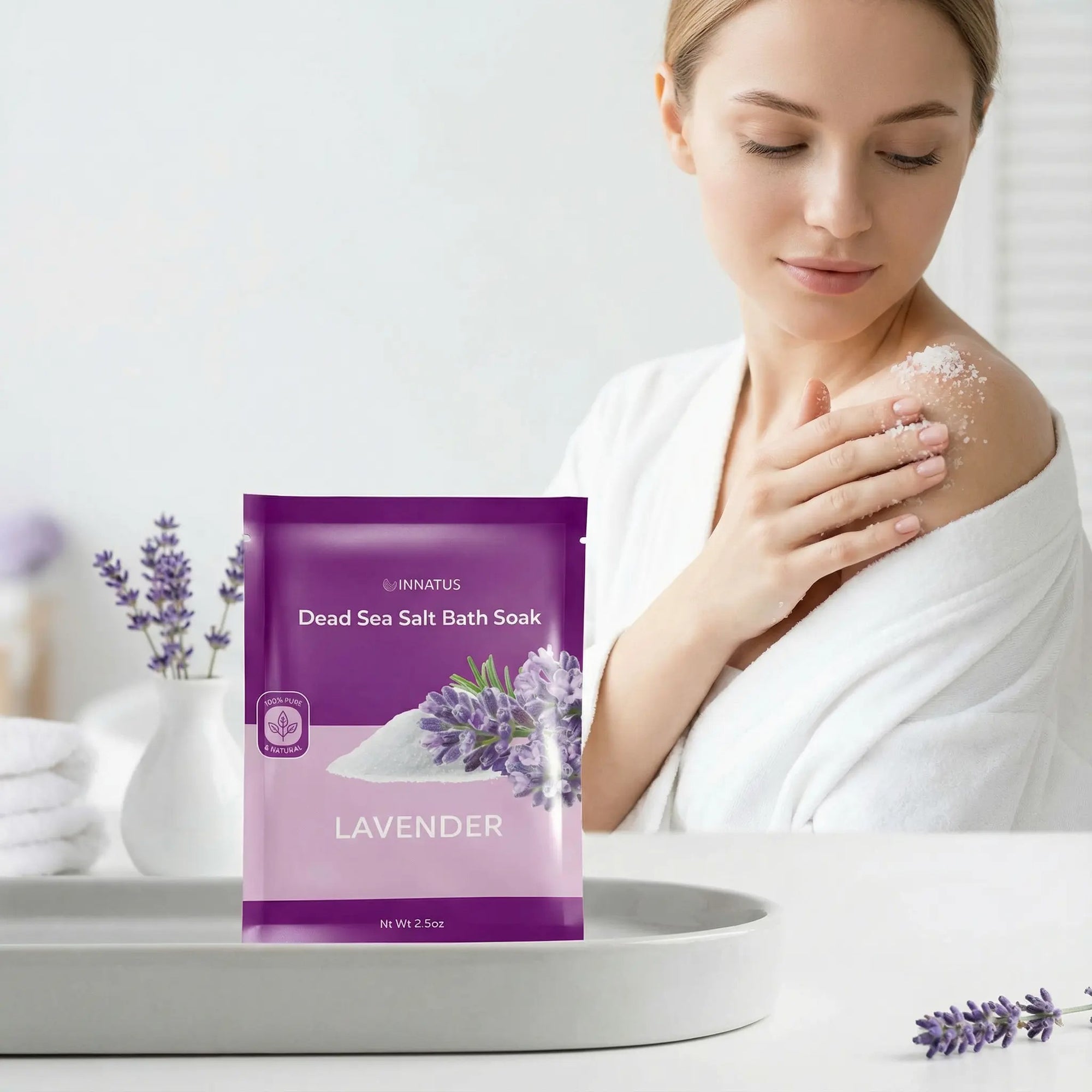 Combination Value Pack 2/2.5 oz packets of Lavender Dead Sea Bath Salt and one Lavender mud mask 4 oz